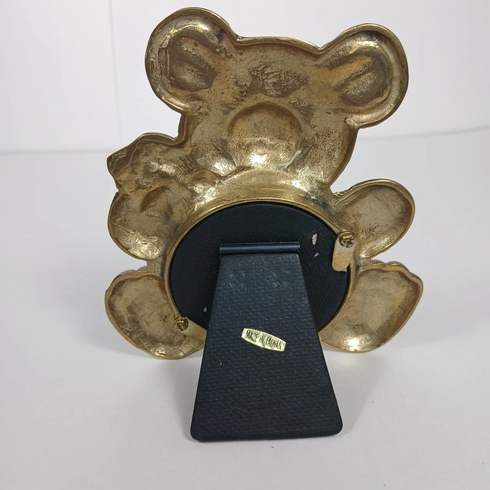 Vintage Brass Teddy Bear Photo Frame Baby Shower Gift Picture Nursery Cottage